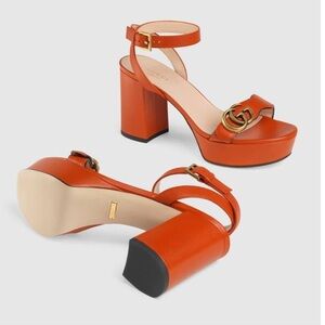 GUCCI Double G Platform Sandals - Orange 37
